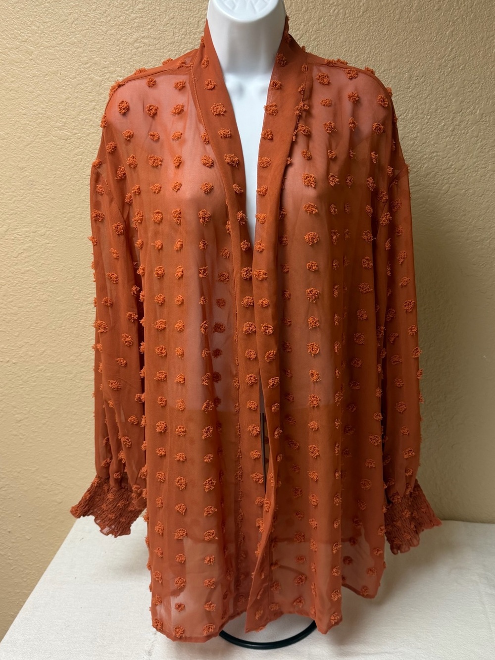 4/$20 Sheer Orange Textured Long Sleeve Kimono Cardigan